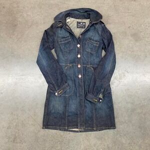 Vintage Japanese Dark Wash Denim Coat‎ Women's M Fitted Long Jacket